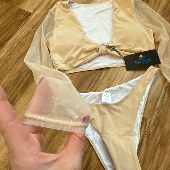 Ree Bees Swimwear Sheer Sleeve Nude Bikini Size M NWT - Picture 4 of 7